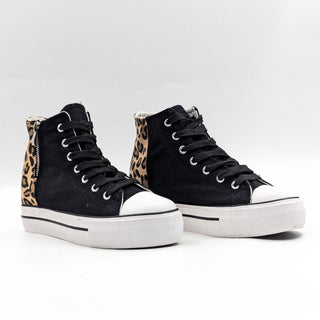 Olivia Miller Women HighTop Leopard Print Black Fabric Sneakers size 10