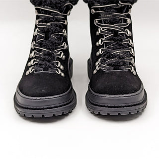Splendid Wmn Yvonne Faux Trim Black Suede Warm Winter Lug Combat Boots sz 10