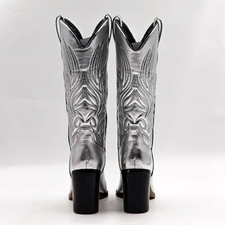 Katy Perry Women Zaina Cowboy Western Silver Metallic Vegan Leather Boots sz 7.5