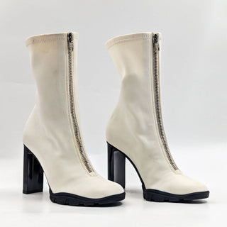 Alexander Mcqueen Women Scuba Sock Ivory Fabric Heel Zip Boots sz 6.5US EUR37