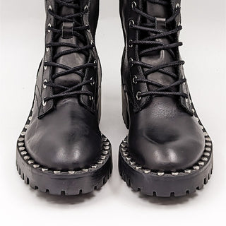 Zara Wmn Black Leather Studded Round Lace-up Combat Boots 6US EUR 36