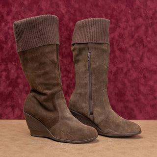 Bata Women Vintage Y2K Brown Suede Slouchy Sweater Cuff Zip Boots 10US EUR40