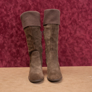 Bata Women Vintage Y2K Brown Suede Slouchy Sweater Cuff Zip Boots 10US EUR40