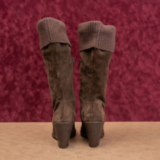 Bata Women Vintage Y2K Brown Suede Slouchy Sweater Cuff Zip Boots 10US EUR40