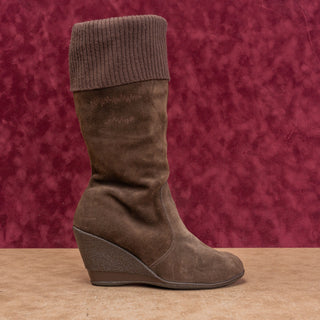 Bata Women Vintage Y2K Brown Suede Slouchy Sweater Cuff Zip Boots 10US EUR40