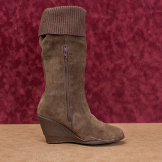 Bata Women Vintage Y2K Brown Suede Slouchy Sweater Cuff Zip Boots 10US EUR40