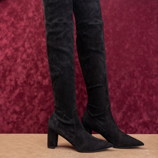 Stuart Weitzman Lesley Black Back Lace Suede Slip Fashion OTK Boots 12US EUR42.5