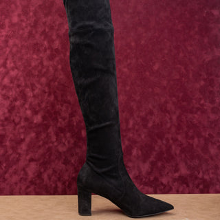 Stuart Weitzman Lesley Black Back Lace Suede Slip Fashion OTK Boots 12US EUR42.5