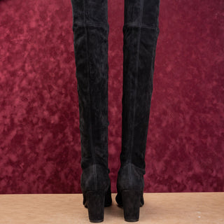 Stuart Weitzman Lesley Black Back Lace Suede Slip Fashion OTK Boots 12US EUR42.5