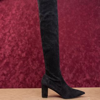 Stuart Weitzman Lesley Black Back Lace Suede Slip Fashion OTK Boots 12US EUR42.5