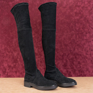 Stuart Weitzman Women Mara OTK Black Dress Back Lace Suede Boots sz 7.5US EUR38