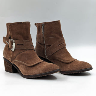 Donald Pliner Women Diem Brown Suede Western Buckle Ankle Booties Boots size 8