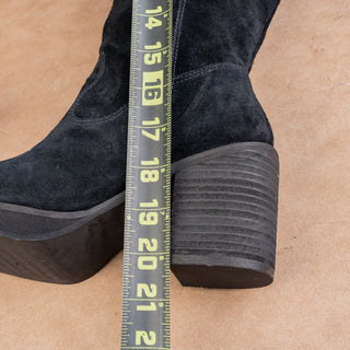 Zodiac Wmn Padma Black Suede Wide Calf Pull-On Chunky Heel Square Boots sz 6