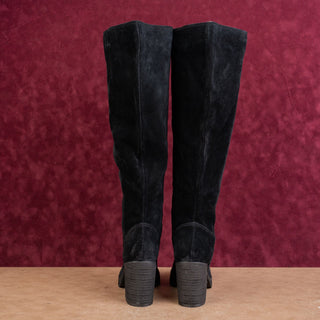 Zodiac Wmn Padma Black Suede Wide Calf Pull-On Chunky Heel Square Boots sz 6