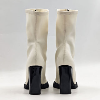 Alexander Mcqueen Women Scuba Sock Ivory Fabric Heel Zip Boots sz 6.5US EUR37