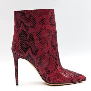 Paris Texas Women Stiletto Red Leather Python Print Pointy Toe boots 8.5US 39EUR