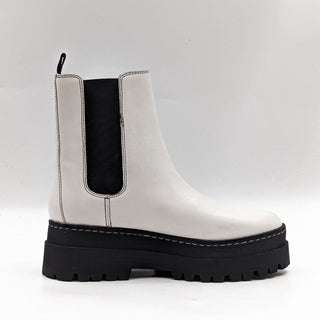 Marc Fisher Women Pauline Chelsea Retro Festival Platform White Leather Boots 9