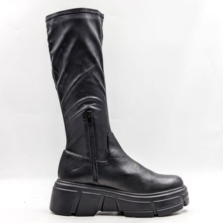 Steve Madden Women Tero Black Vegan Leather Retro Festival Platform Boots sz 10