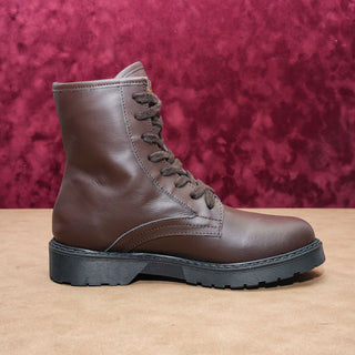 Valentino Women Marti Brown Leather Laceup V Logo Combat Boots sz 8