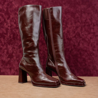 Jeffrey Campbell Women Maximal 90s Square Burgundy Leather knee Boots sz 11