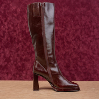 Jeffrey Campbell Women Maximal 90s Square Burgundy Leather knee Boots sz 11
