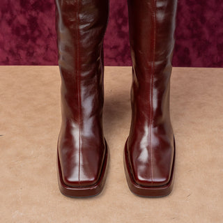 Jeffrey Campbell Women Maximal 90s Square Burgundy Leather knee Boots sz 11