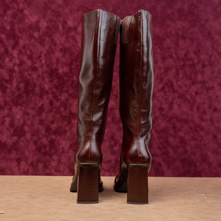 Jeffrey Campbell Women Maximal 90s Square Burgundy Leather knee Boots sz 11