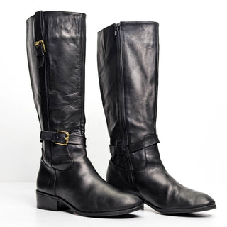 Ralph Lauren Monica Black Leather Strap Riding Equestrian Tall Boots sz 7.5