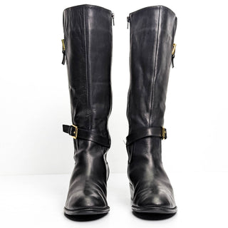 Ralph Lauren Monica Black Leather Strap Riding Equestrian Tall Boots sz 7.5