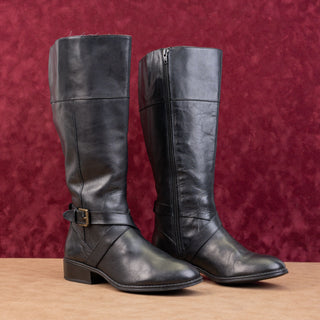 Ralph Lauren Women Vintage Retro 90s Black Leather Round Toe Knee Boots sz 7
