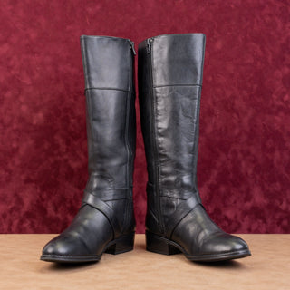 Ralph Lauren Women Vintage Retro 90s Black Leather Round Toe Knee Boots sz 7