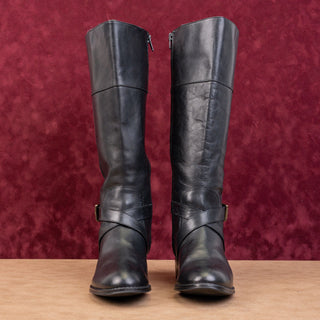 Ralph Lauren Women Vintage Retro 90s Black Leather Round Toe Knee Boots sz 7