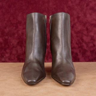 Nine West Raye Brown Leather Zip Semi Square Toe Fashion Ankle Boots sz 11