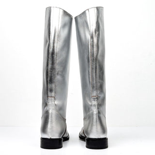 Khaite Women Wooster Metallic Silver Leather Riding Fashion Knee Boots 8US EUR38