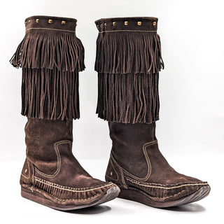 Roper Women Brown Suede Fringe Comfortable Cushion Festival Boots size 9