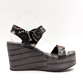 Pedro Garcia Women Python Pietra Print Grey Leather Wedge Sandals 7US EUR 37.5