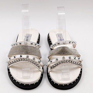 Steve Madden Women Sharp Vegan White Leather Studded Platform Sandals 6.5