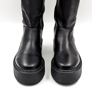 Musse&Cloud Women Platform Black Leather Festival Lug Boots size 10US EUR 41