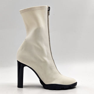 Alexander Mcqueen Women Scuba Sock Ivory Fabric Heel Zip Boots sz 6.5US EUR37