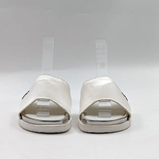 DKNY Women Brand Logo Embossed Flat Slide White Fabric Sandals size 8M