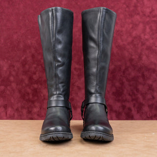 BOC Women Black Faux Leather Padded Harness Moto Wide Calf Boots sz 7.5