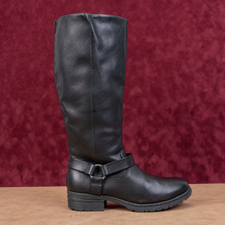 BOC Women Black Faux Leather Padded Harness Moto Wide Calf Boots sz 7.5