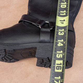 BOC Women Black Faux Leather Padded Harness Moto Wide Calf Boots sz 7.5