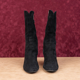 Thierry Raboutin Women Black Suede Back Lace Mid Calf Zip Boots sz 6.5US EUR37.5