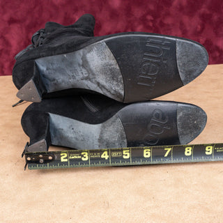 Thierry Raboutin Women Black Suede Back Lace Mid Calf Zip Boots sz 6.5US EUR37.5