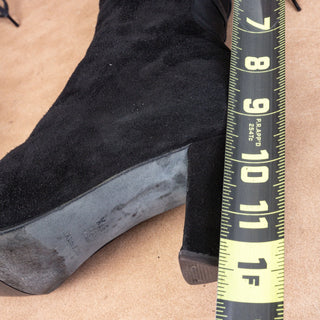 Thierry Raboutin Women Black Suede Back Lace Mid Calf Zip Boots sz 6.5US EUR37.5