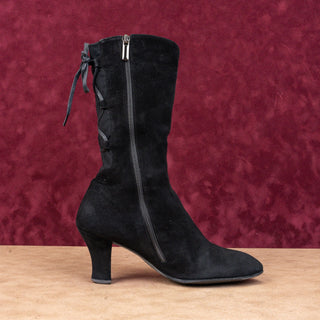 Thierry Raboutin Women Black Suede Back Lace Mid Calf Zip Boots sz 6.5US EUR37.5