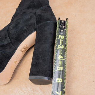 Stuart Weitzman Wmn SkyHigh Fashion Party Stretch Black Suede Platform Boots 8.5