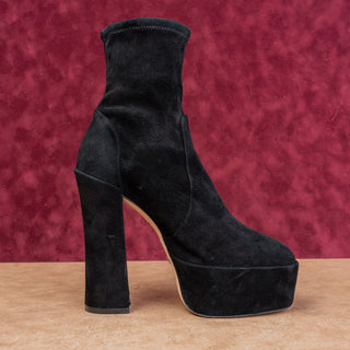 Stuart Weitzman Wmn SkyHigh Fashion Party Stretch Black Suede Platform Boots 8.5