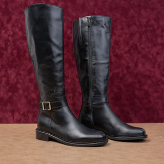La Canadienne Women Stev Black Leather Buckle Waterproof Riding Zip Knee Boots 6